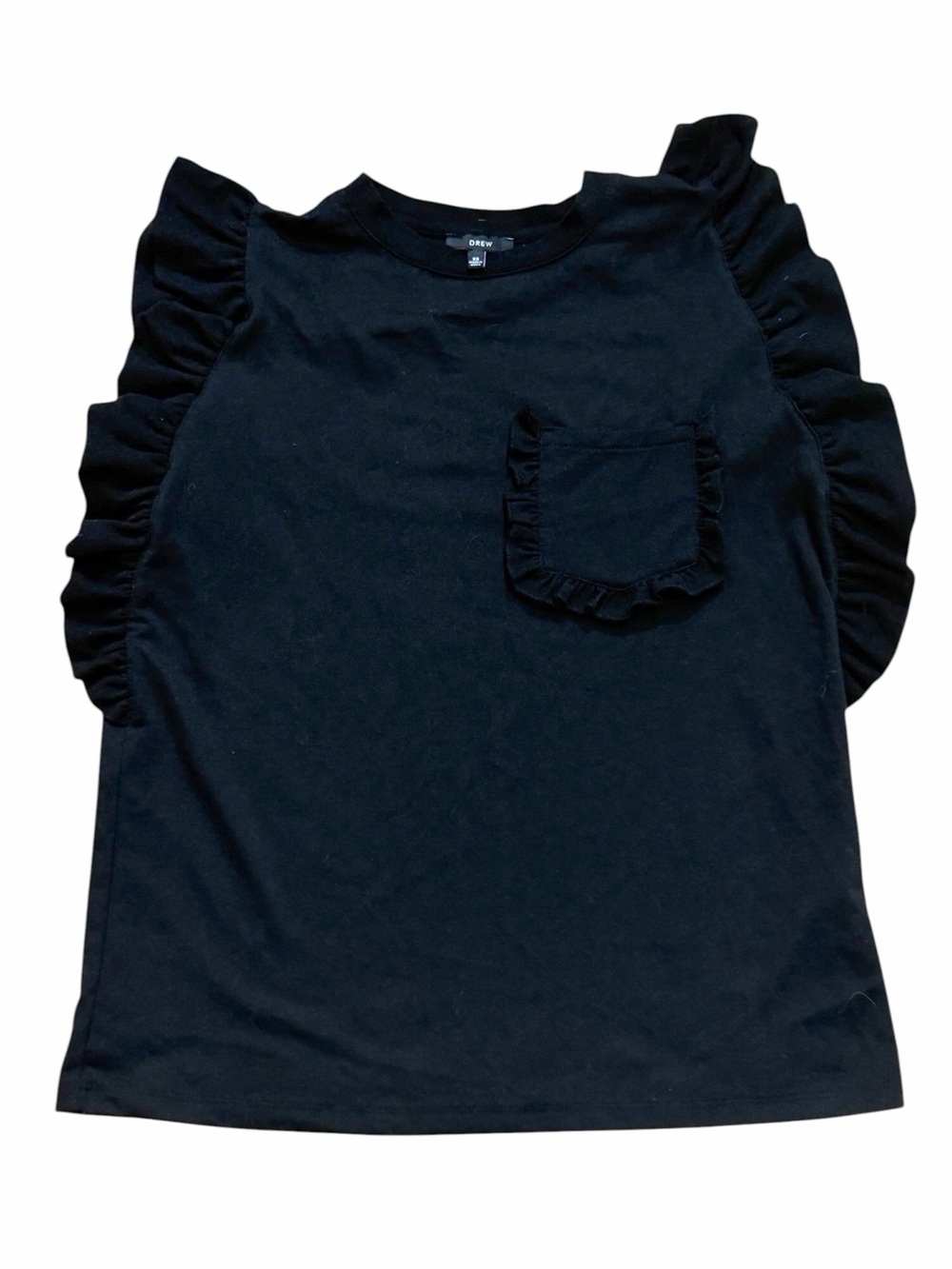 DREW Black Ruffle Sleeve Tee